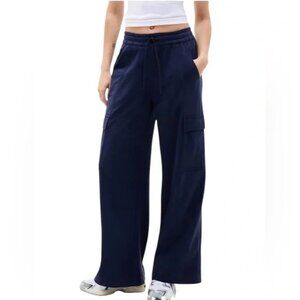 Athleta Retroterry Wide Leg Cargo Pants Baggy Fit Large PETITE PL Navy NWT